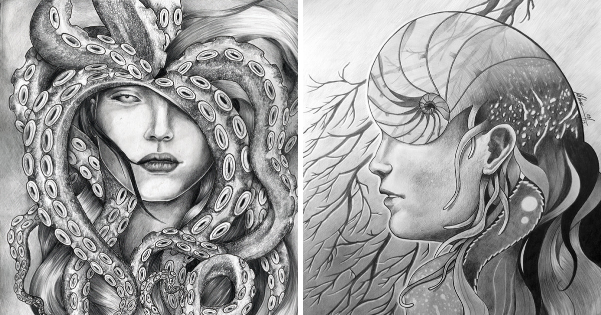 I Create Drawings Depicting Sea Godesses